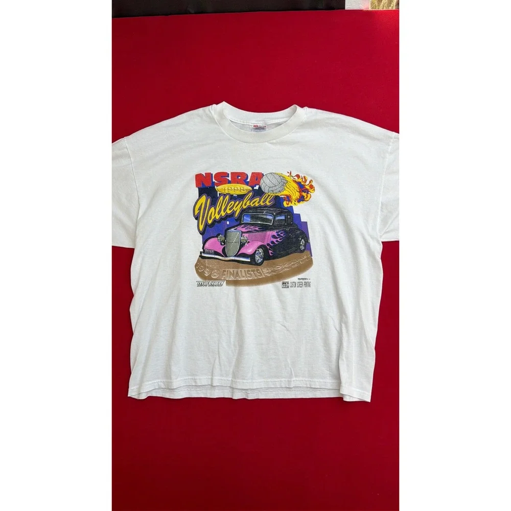 VTG 90's NSRA Volleyball Spokane Hot Rod T-Shirt Hanes XXL White 90s‎ Graphic